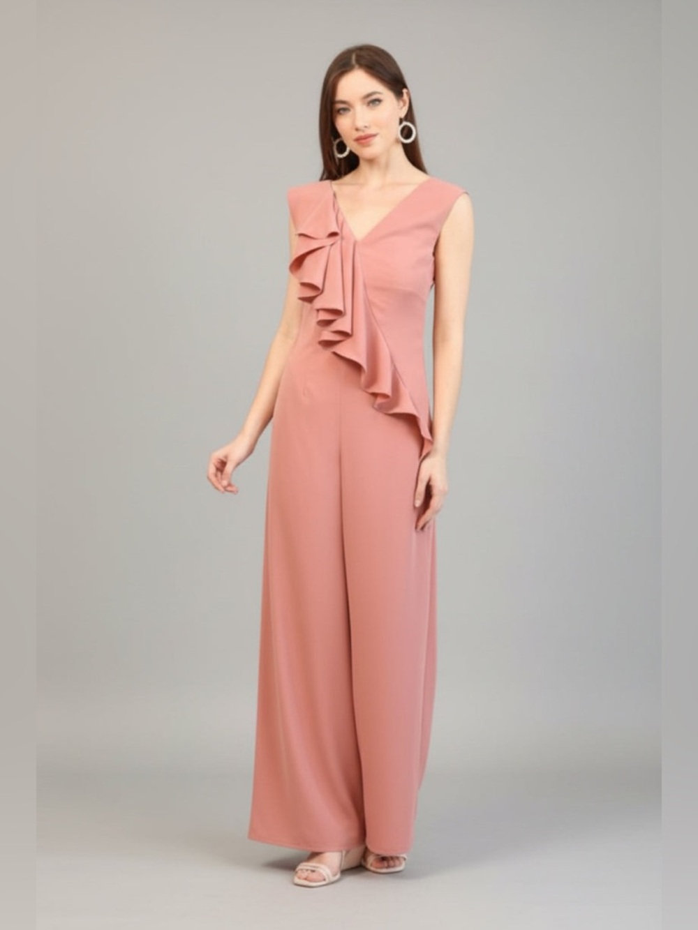 BLUSH CASCADE RUFFLE WIDE LEG JUMPSUIT